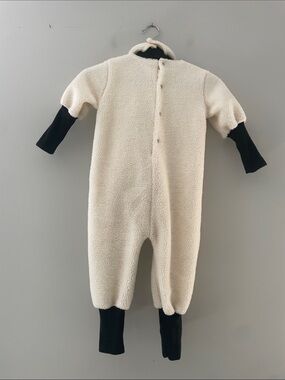 Halliween Costume Cream Sherpa One-Piece Bodysuit with Black Cuffs for Kids